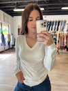 Basic Long Sleeve V Neck in Off White