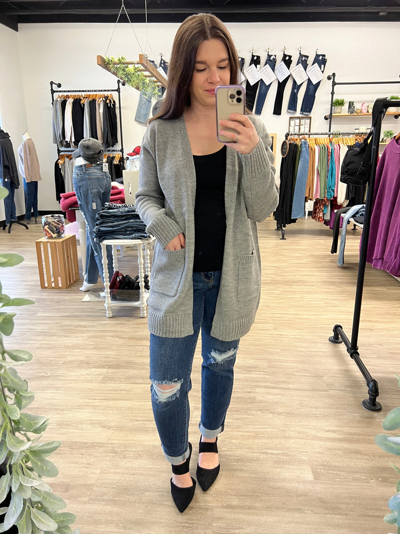 Sweater Cardigan with Pockets in Gray