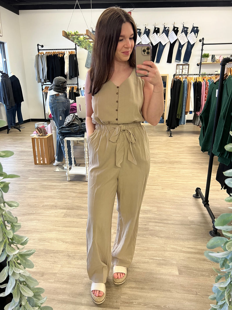 Twill Jumpsuit in Mushroom