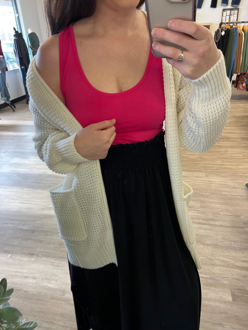 Waffle Cardigan in Ivory