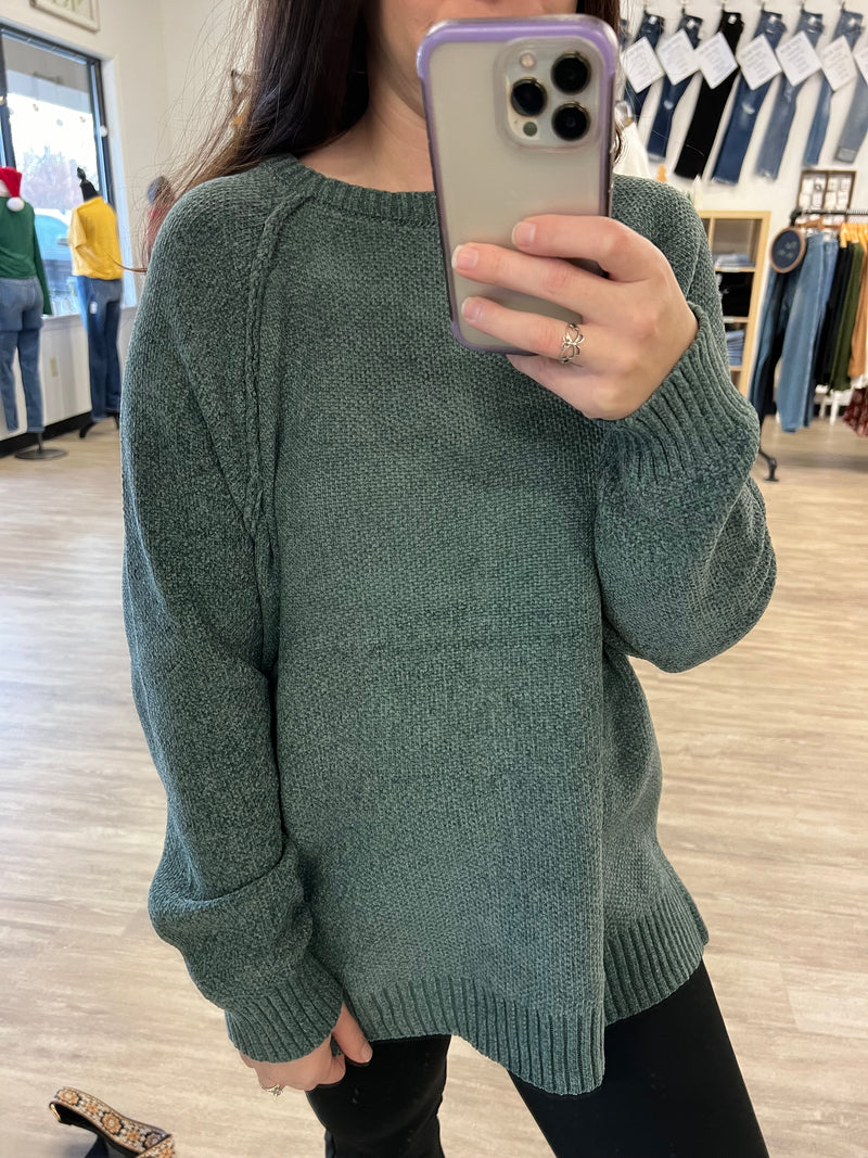 Chenille Raglan Sweater in Ash Jade