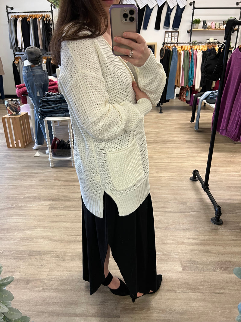 Waffle Cardigan in Ivory