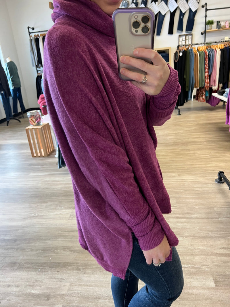 Oversized Cowl Neck Sweater in Plum