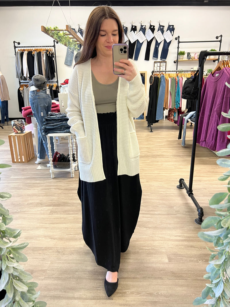 Waffle Cardigan in Ivory