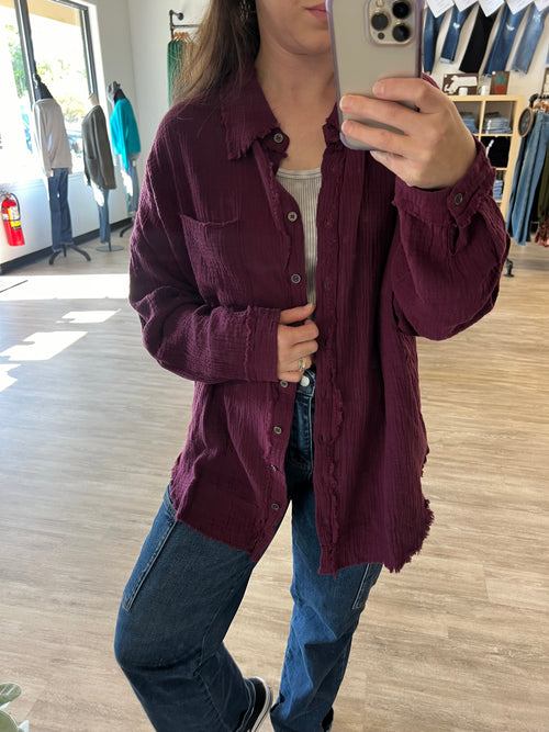 Gauze Button-down Shirt in Eggplant