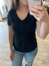 Ribbed V Neck Tee in Black