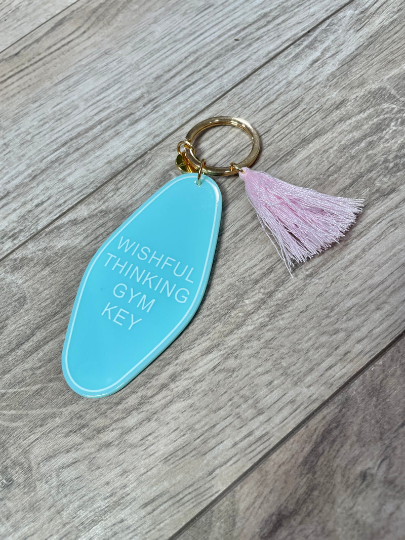 "Wishful Thinking Gym Key" Tassel Keychain-The Gray Barn Boutique, Templeton Massachusetts